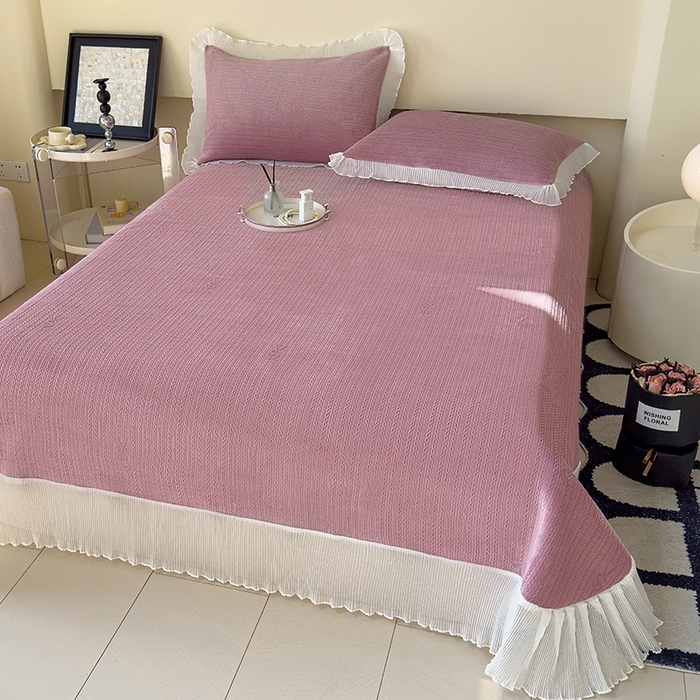 91家纺网 家纺一手货源 找家纺 冬然家纺 2024新款雕花绒床盖系列 小麦穗-豆沙粉