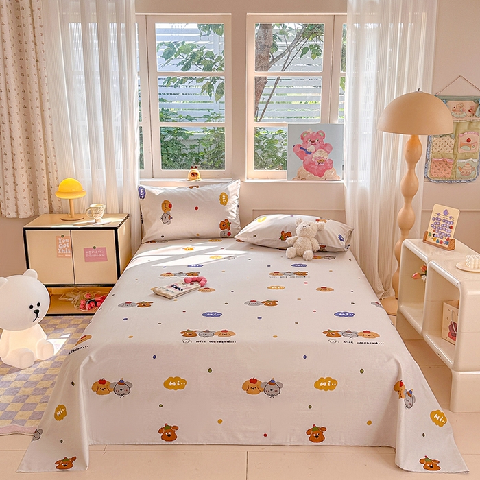 91家纺网 家纺一手货源 找家纺 吉象家纺 2024新款高支密全棉印花单床单 快乐周末