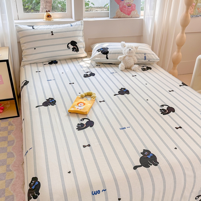 91家纺网 家纺一手货源 找家纺 吉象家纺 2024新款高支密全棉印花单床单 线条猫咪