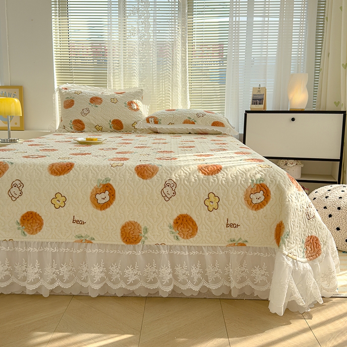 91家纺网 家纺一手货源 找家纺 冬然家纺 2024新款牛奶绒印花床盖 心想事橙