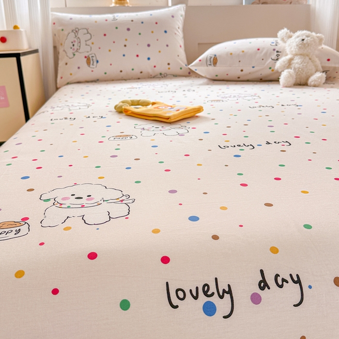 91家纺网 家纺一手货源 找家纺 吉象家纺 2024新款高支密全棉印花单床单 泡泡糖小狗