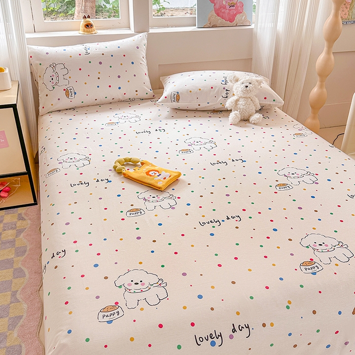 91家纺网 家纺一手货源 找家纺 吉象家纺 2024新款高支密全棉印花单床单 泡泡糖小狗