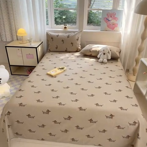 91家纺网 家纺一手货源 找家纺 吉象家纺 2024新款高支密全棉印花单床单 腊肠狗狗