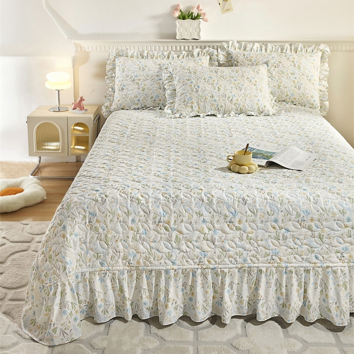 91家纺网 家纺一手货源 找家纺 十个点家纺 2025新款印花夹棉床盖三件套-晚秋系列 秋叶-兰