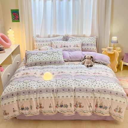 91家纺网 家纺一手货源 找家纺 本制 2025新款B类牛奶绒印花四件套 过家家