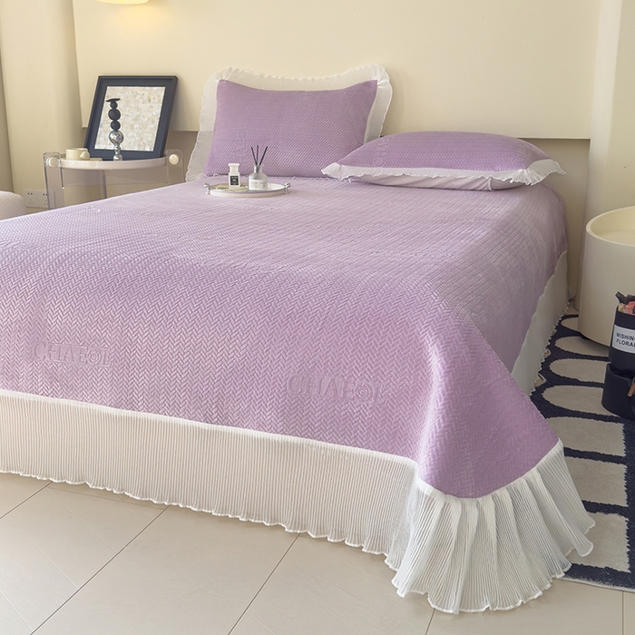 91家纺网 家纺一手货源 找家纺 冬然家纺 2024新款雕花绒床盖系列 大麦穗-紫