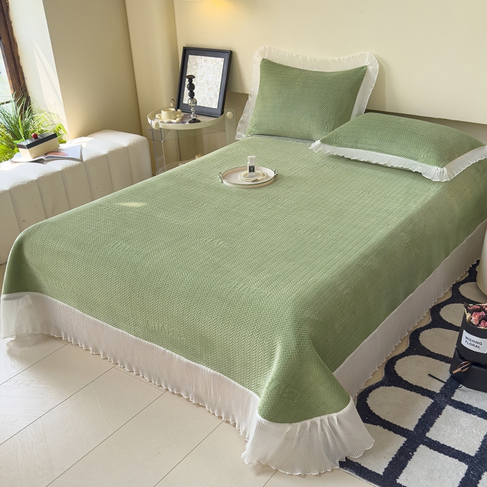 91家纺网 家纺一手货源 找家纺 冬然家纺 2024新款雕花绒床盖系列 大麦穗-绿