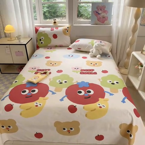 91家纺网 家纺一手货源 找家纺 吉象家纺 2024新款高支密全棉印花单床单 微笑天团