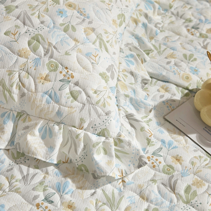 91家纺网 家纺一手货源 找家纺 十个点家纺 2025新款印花夹棉床盖三件套-晚秋系列 秋叶-兰