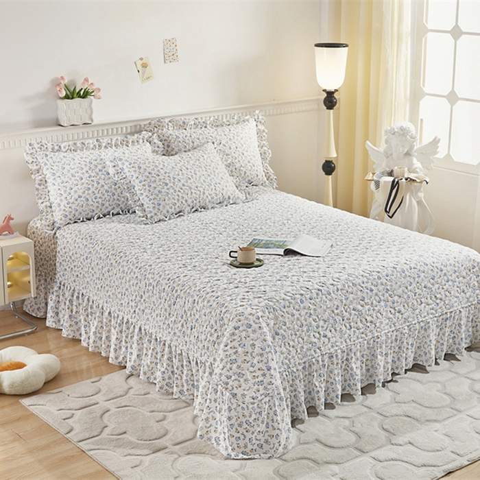 91家纺网 家纺一手货源 找家纺 十个点家纺 2025新款印花夹棉床盖三件套-晚秋系列 繁花似锦