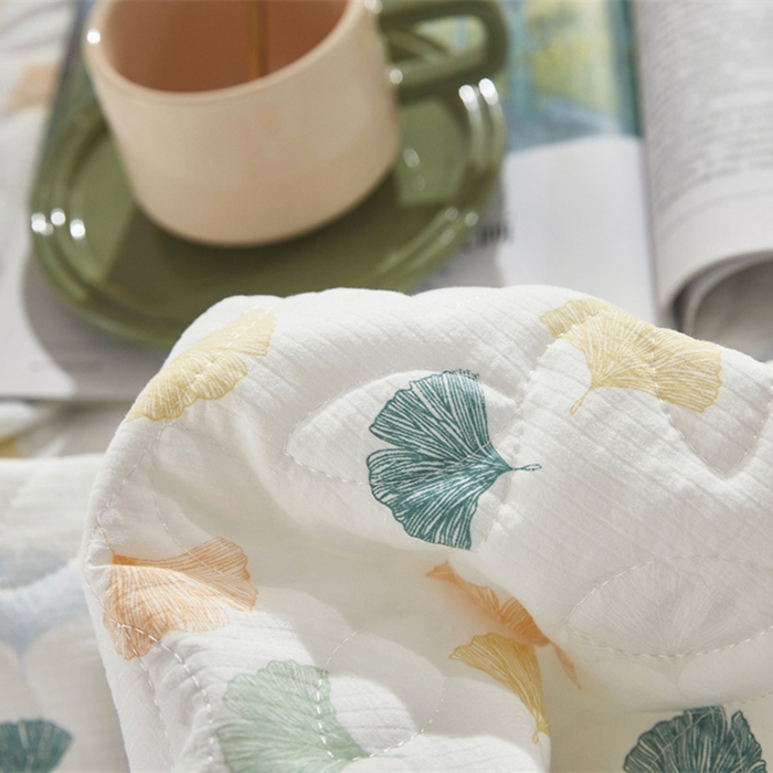 91家纺网 家纺一手货源 找家纺 十个点家纺 2025新款印花夹棉床盖三件套-晚秋系列 杏叶繁花