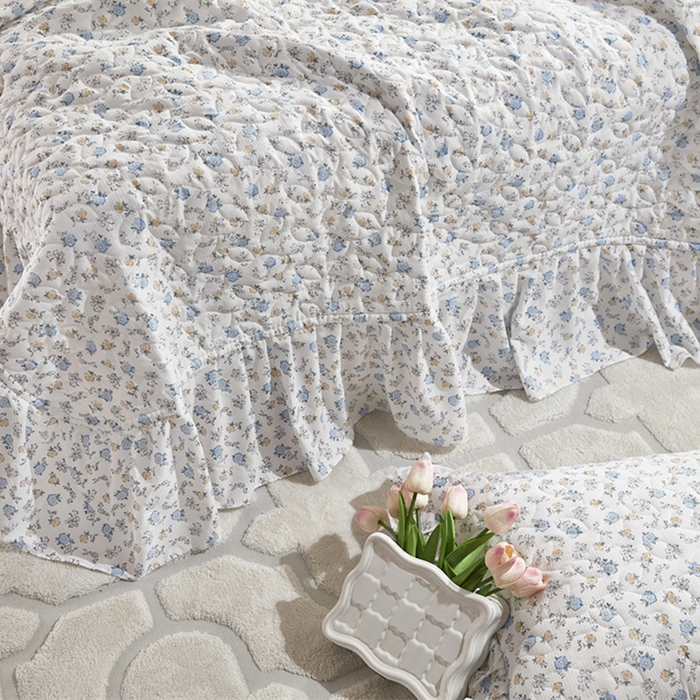 91家纺网 家纺一手货源 找家纺 十个点家纺 2025新款印花夹棉床盖三件套-晚秋系列 繁花似锦