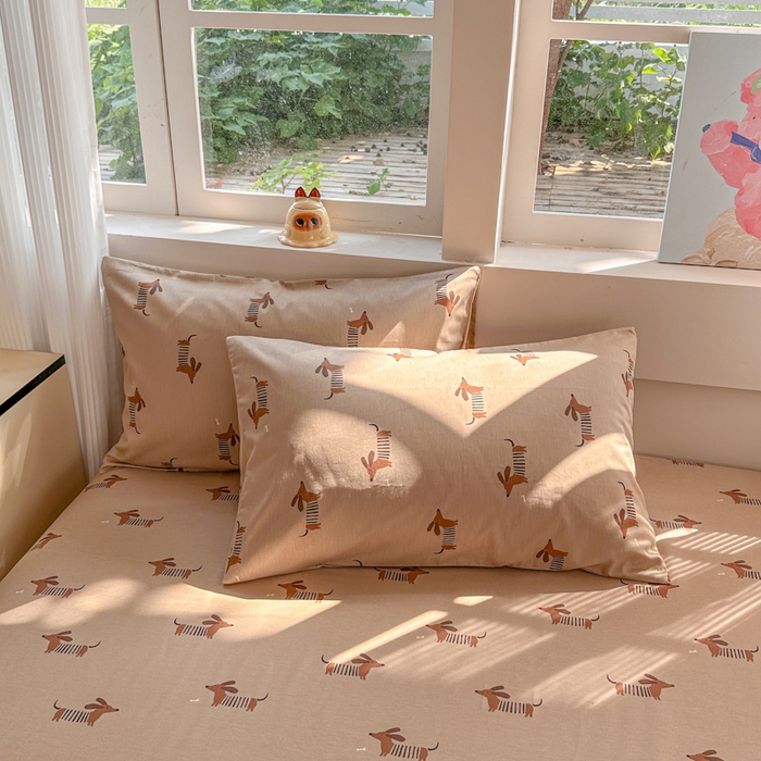 91家纺网 家纺一手货源 找家纺 吉象家纺 2024新款高支密全棉印花单床单 腊肠狗狗