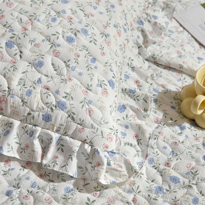 91家纺网 家纺一手货源 找家纺 十个点家纺 2025新款印花夹棉床盖三件套-晚秋系列 富贵小花