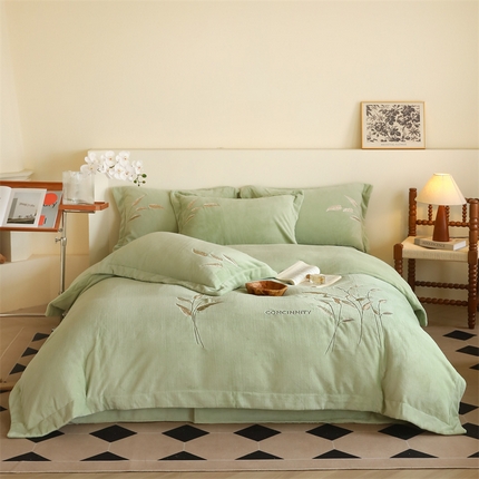 91家纺网 家纺一手货源 找家纺 （总）名品优仓 2024新款牛奶绒绣花四件套-麦穗