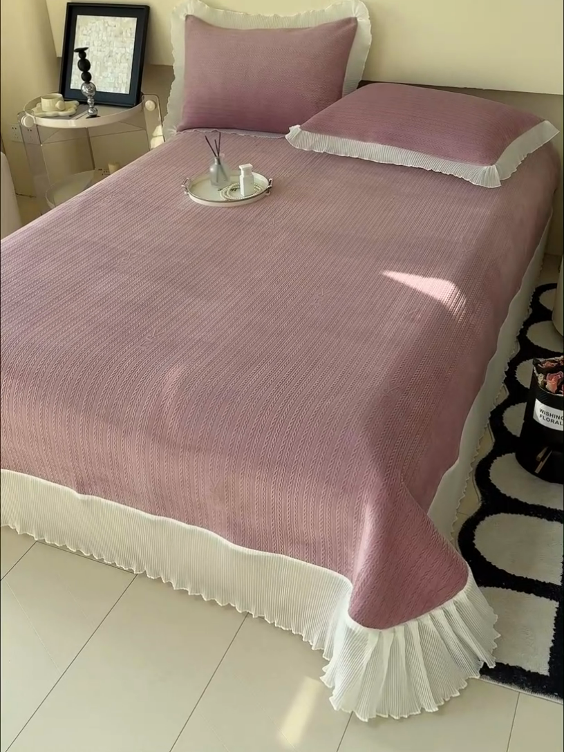 91家纺网 家纺一手货源 找家纺 冬然家纺 2024新款雕花绒床盖系列 小麦穗-豆沙粉