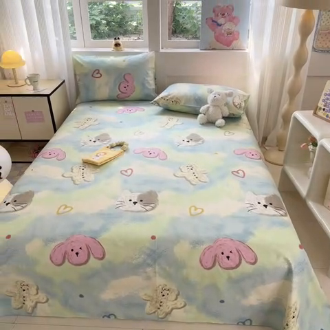 91家纺网 家纺一手货源 找家纺 吉象家纺 2024新款高支密全棉印花单床单 蜡笔画