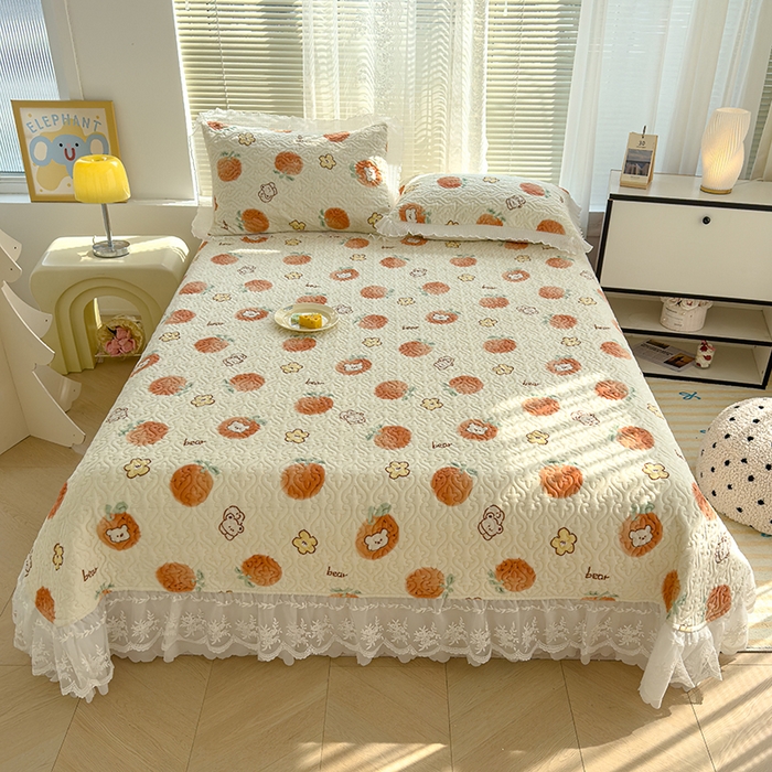 91家纺网 家纺一手货源 找家纺 冬然家纺 2024新款牛奶绒印花床盖 心想事橙