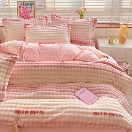 梵克保罗 2024新款泡泡绒加厚立体牛奶绒单被套多功能被套毯 粉色空间