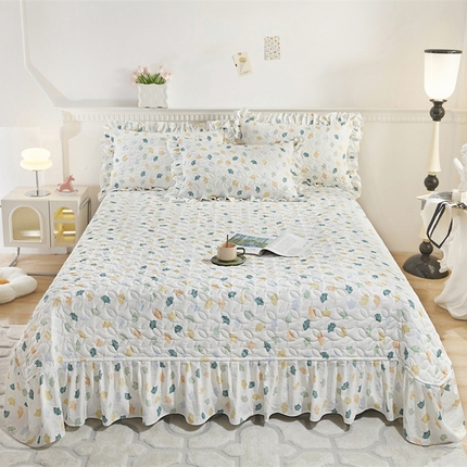 91家纺网 家纺一手货源 找家纺 十个点家纺 2025新款印花夹棉床盖三件套-晚秋系列 杏叶繁花