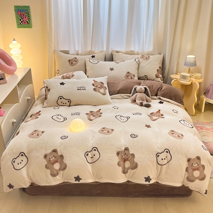 91家纺网 家纺一手货源 找家纺 本制 2025新款B类牛奶绒印花四件套 微动