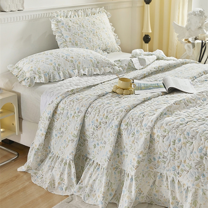 91家纺网 家纺一手货源 找家纺 十个点家纺 2025新款印花夹棉床盖三件套-晚秋系列 秋叶-兰