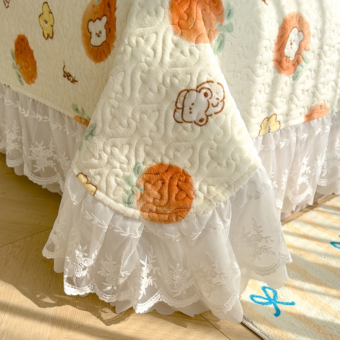 91家纺网 家纺一手货源 找家纺 冬然家纺 2024新款牛奶绒印花床盖 心想事橙