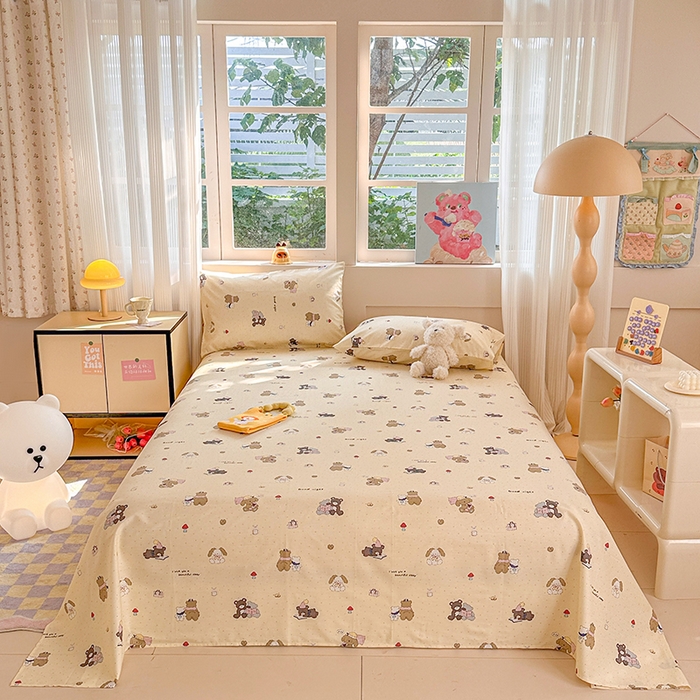 91家纺网 家纺一手货源 找家纺 吉象家纺 2024新款高支密全棉印花单床单 小熊日记