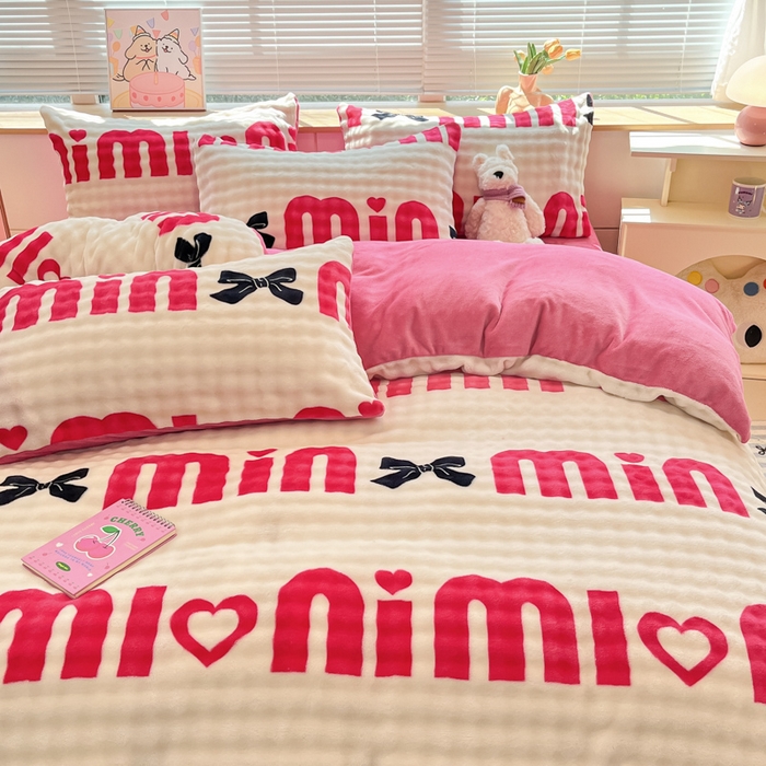 91家纺网 家纺一手货源 找家纺 梵克保罗 2024新款泡泡绒加厚立体牛奶绒单被套多功能被套毯 min粉