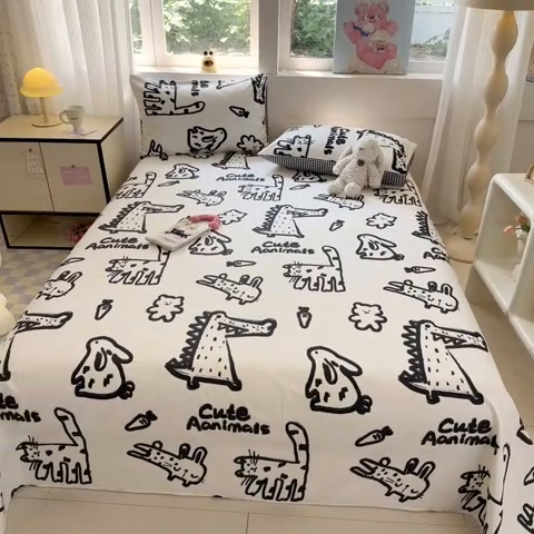 91家纺网 家纺一手货源 找家纺 吉象家纺 2024新款高支密全棉印花单床单 漫画家