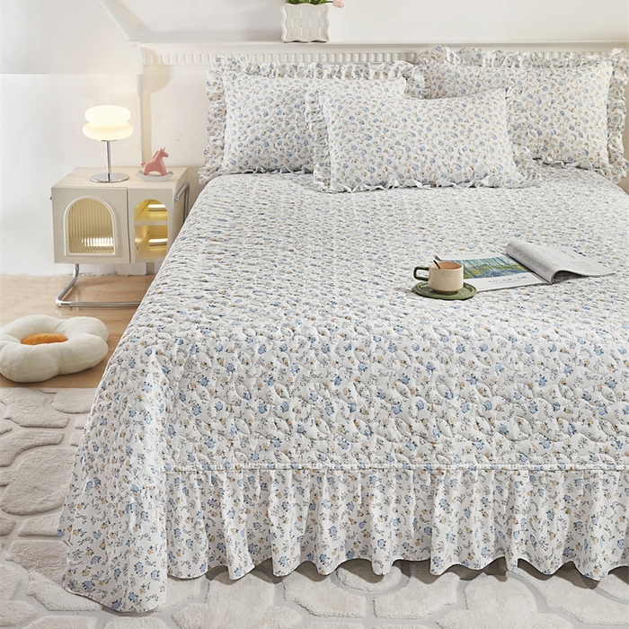 91家纺网 家纺一手货源 找家纺 十个点家纺 2025新款印花夹棉床盖三件套-晚秋系列 繁花似锦