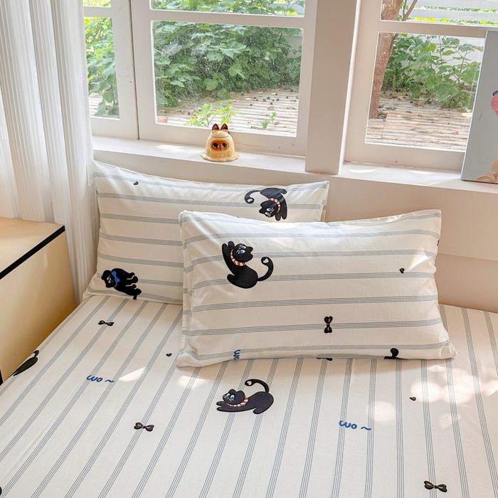 91家纺网 家纺一手货源 找家纺 吉象家纺 2024新款高支密全棉印花单床单 线条猫咪