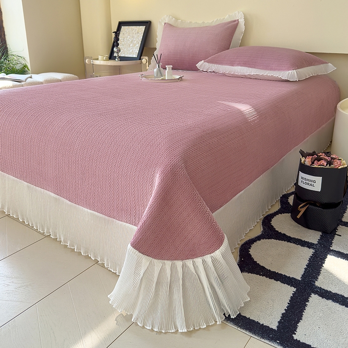 91家纺网 家纺一手货源 找家纺 冬然家纺 2024新款雕花绒床盖系列 小麦穗-豆沙粉