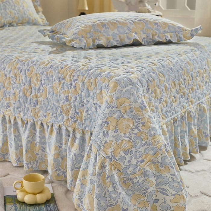 91家纺网 家纺一手货源 找家纺 十个点家纺 2025新款印花夹棉床盖三件套-晚秋系列 晚秋