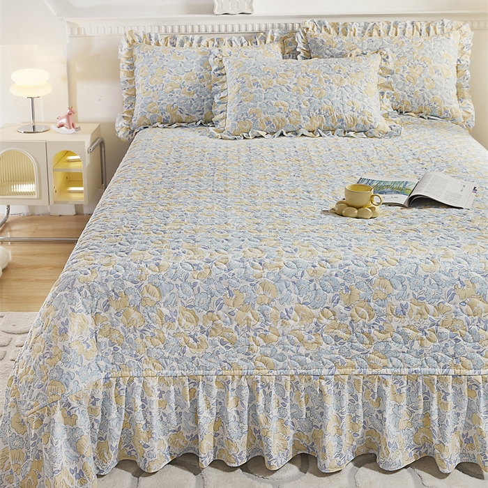 91家纺网 家纺一手货源 找家纺 十个点家纺 2025新款印花夹棉床盖三件套-晚秋系列 晚秋