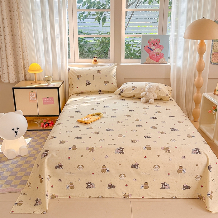 91家纺网 家纺一手货源 找家纺 吉象家纺 2024新款高支密全棉印花单床单 小熊日记