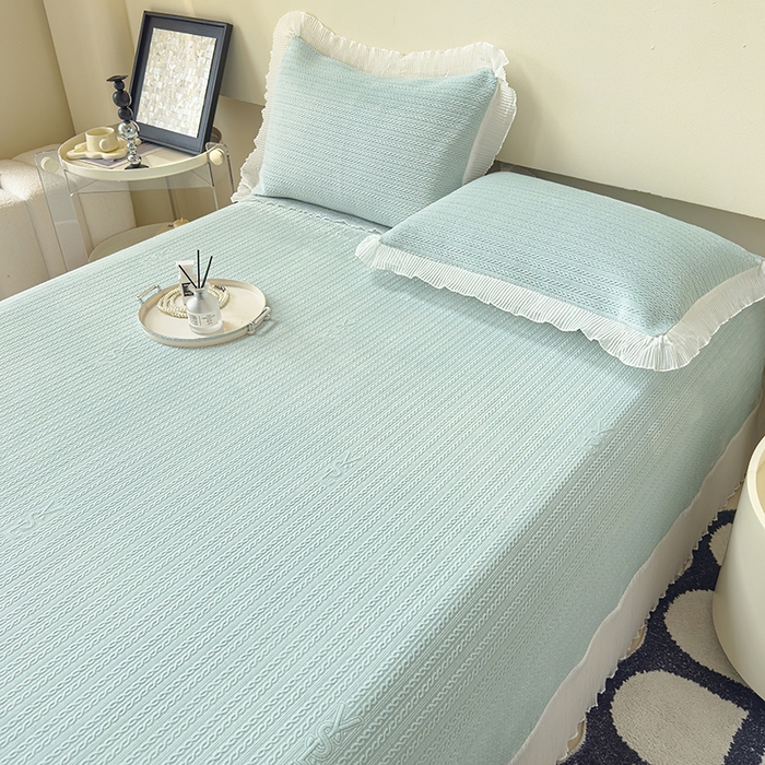 91家纺网 家纺一手货源 找家纺 冬然家纺 2024新款雕花绒床盖系列 小麦穗-浅绿