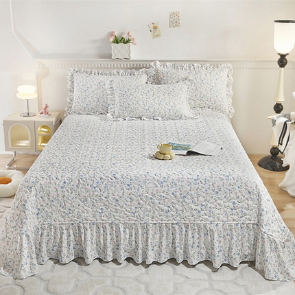 91家纺网 家纺一手货源 找家纺 十个点家纺 2025新款印花夹棉床盖三件套-晚秋系列 富贵小花