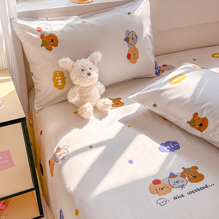 91家纺网 家纺一手货源 找家纺 吉象家纺 2024新款高支密全棉印花单床单 快乐周末