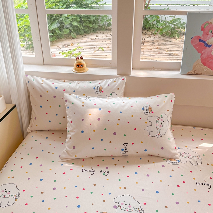 91家纺网 家纺一手货源 找家纺 吉象家纺 2024新款高支密全棉印花单床单 泡泡糖小狗