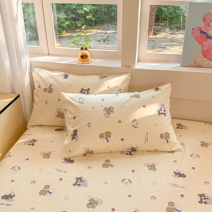 91家纺网 家纺一手货源 找家纺 吉象家纺 2024新款高支密全棉印花单床单 小熊日记