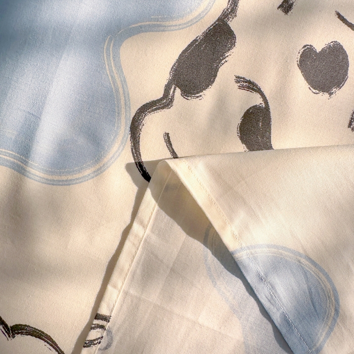 91家纺网 家纺一手货源 找家纺 吉象家纺 2024新款高支密全棉印花单床单 奶牛猫