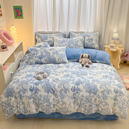 91家纺网 家纺一手货源 找家纺 本制 2025新款B类牛奶绒印花四件套 桑托斯