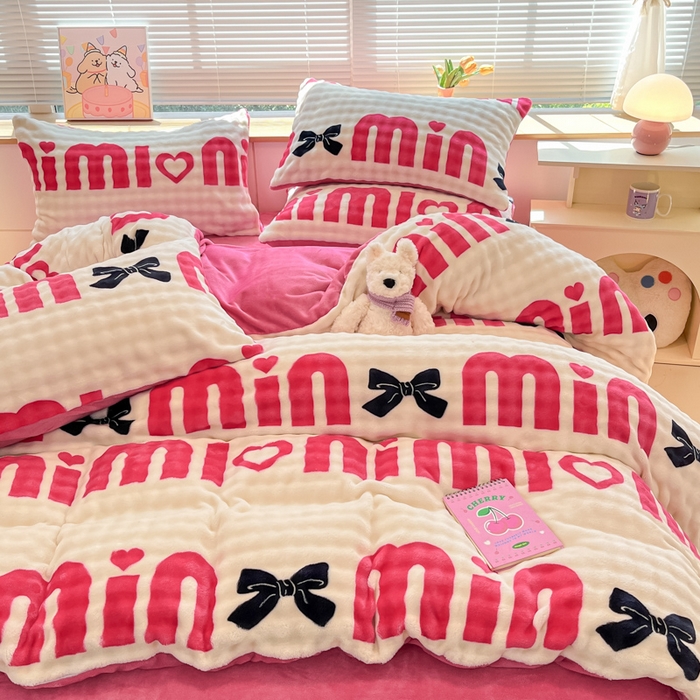 91家纺网 家纺一手货源 找家纺 梵克保罗 2024新款泡泡绒加厚立体牛奶绒单被套多功能被套毯 min粉