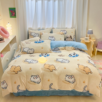 91家纺网 家纺一手货源 找家纺 本制 2025新款B类牛奶绒印花四件套 浮生-米