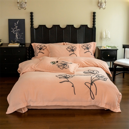 91家纺网 家纺一手货源 找家纺 名品优仓 2024新款牛奶绒毛巾绣花四件套-摩西 摩西-春山杏