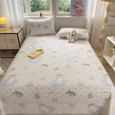 91家纺网 家纺一手货源 找家纺 吉象家纺 2024新款高支密全棉印花单床单 喵喵聚会