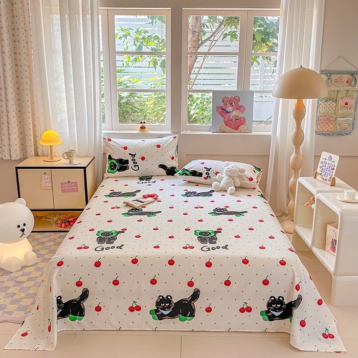 91家纺网 家纺一手货源 找家纺 吉象家纺 2024新款高支密全棉印花单床单 怪诞猫咪