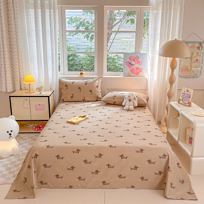 91家纺网 家纺一手货源 找家纺 吉象家纺 2024新款高支密全棉印花单床单 腊肠狗狗