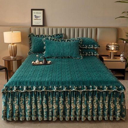 91家纺网 家纺一手货源 找家纺 恋尚 2024新款宝宝绒绣花花边床笠式床裙-达琳娜 达琳娜-绿